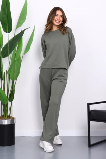 Haki Yanları Taş Detaylı Modal Takım