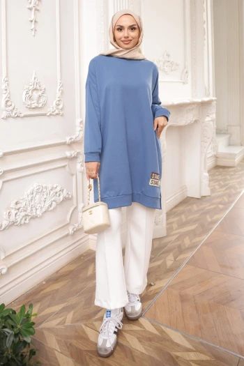 İndigo Bisiklet Yaka Armalı Tunik