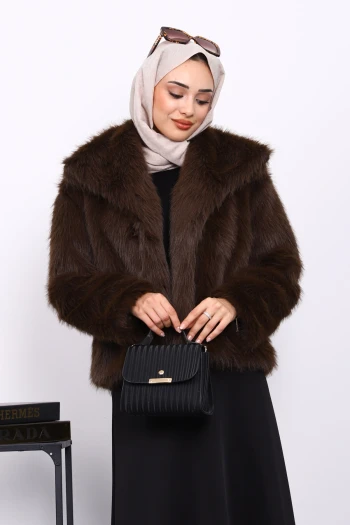 Kahverengi Astarlı Kısa Kürk Kaban