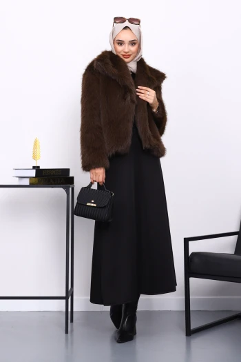 Kahverengi Astarlı Kısa Kürk Kaban