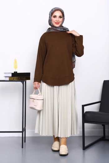 Kahverengi Bisiklet Yaka Modal Tunik