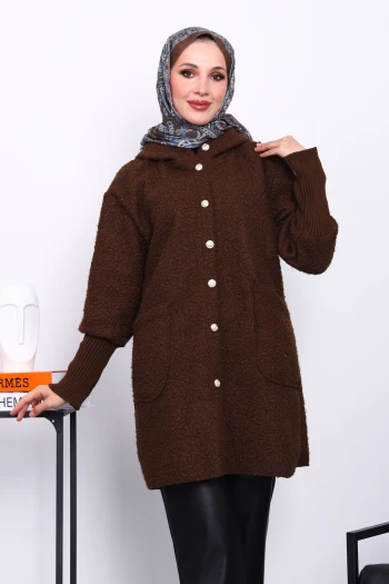 Kahverengi Kapşonlu Buklet Kaban