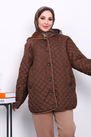 Kahverengi Kapüşonlu Kapitone Kaban