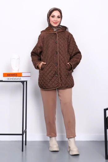 Kahverengi Kapüşonlu Kapitone Kaban