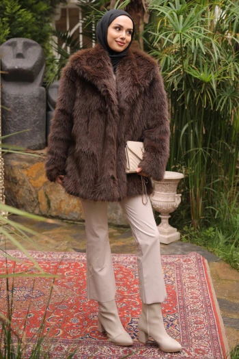 Kahverengi Kemerli Astarlı Kürk Kaban