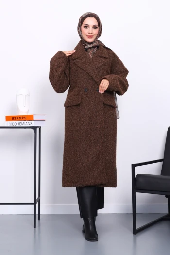 Kahverengi Kruvaze Yaka Astarlı Kaşe Kaban