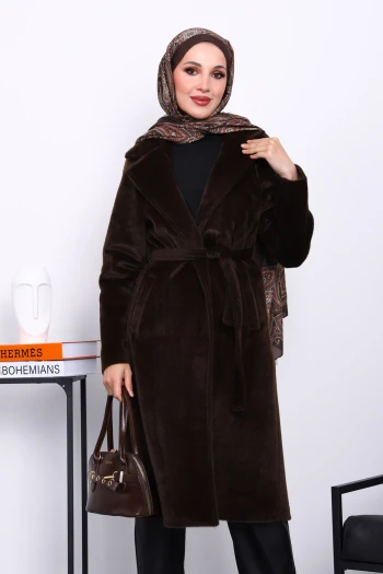 Kahverengi Kruvaze Yaka Cepli Angora Kaban