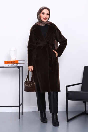 Kahverengi Kruvaze Yaka Cepli Angora Kaban