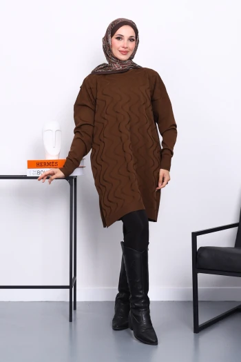 Kahverengi Soğuk İplik Merserize Triko Tunik