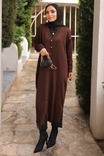 Kahverengi Soğuk İplik Triko Hırka