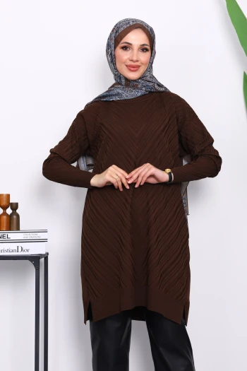 Kahverengi Soğuk İplik Triko Tunik