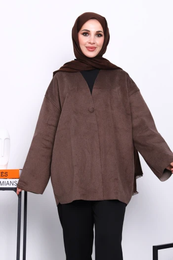 Kahverengi Tek Düğmeli Kaşe Ceket