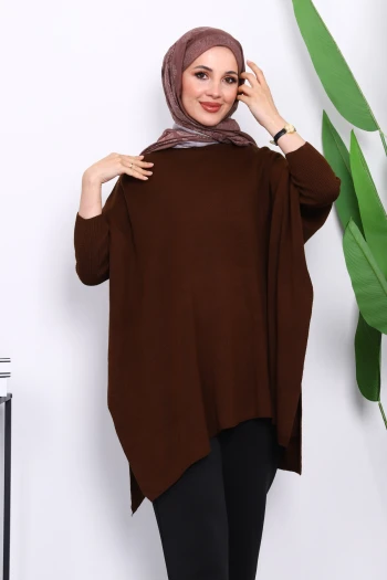 Kahverengi Yarasa Kol Triko Panço Kazak