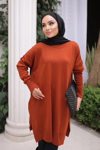 Kiremit Soğuk İplik Merserize Triko Kazak