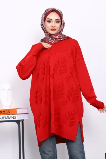 Kırmızı Soğuk İplik Merserize Triko Tunik