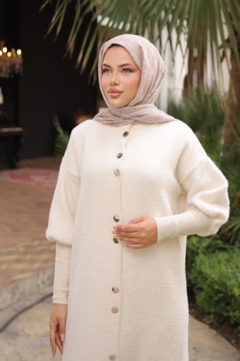 Krem Hakim Yaka Angora Yumoş Hırka