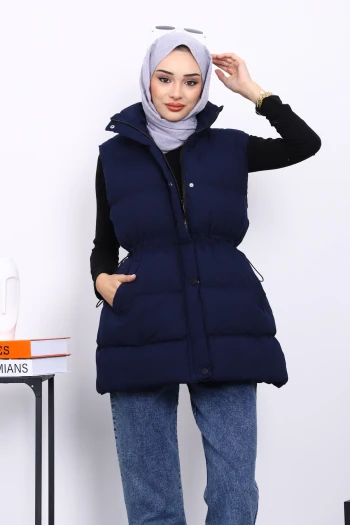 Lacivert Bel Lastikli Cepli Şişme Yelek