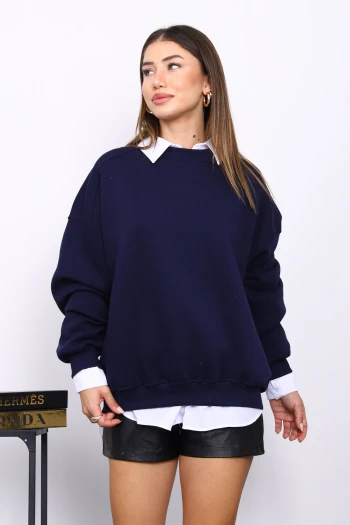 Lacivert Bisiklert Yaka Üç İplik Sweat