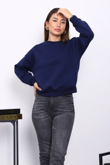 Lacivert Bisiklet Yaka Üç İplik Sweat