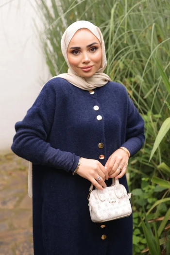 Lacivert Düğmeli Angora Yumoş Triko Hırka