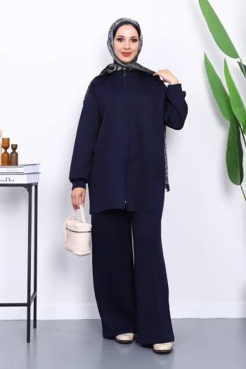 Lacivert Fermuarlı Tunik Pantolonlu Takım