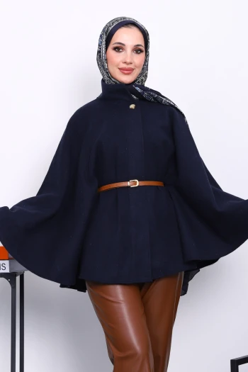 Lacivert Hakim Yaka Bel Kemerli Panço