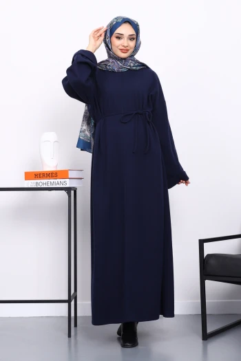 Lacivert Önü Dikişli Oversize Dokulu Uzun Elise