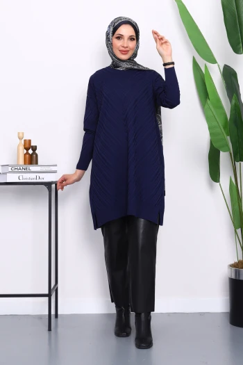 Lacivert Soğuk İplik Triko Tunik
