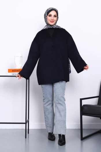 Lacivert Tek Düğmeli Kaşe Ceket