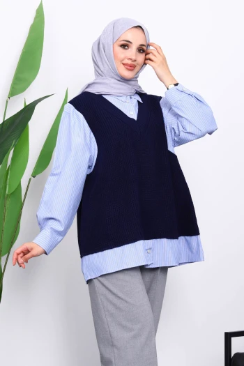 Lacivert Triko Garnili Gömlek