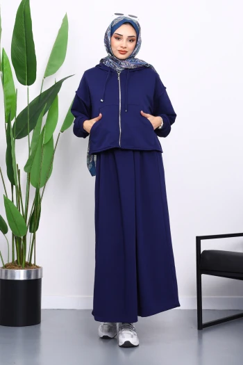 Lacivert Üç İplik Sweat Hırka Elbise Kombin Takım