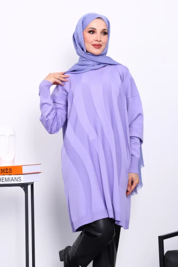 Lila Soğuk İplik Merserize Triko Tunik