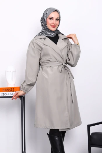 Mint Kruvaze Yaka Kuşaklı Trençkot