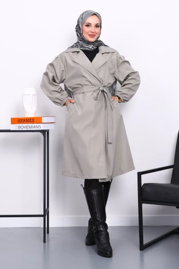 Mint Kruvaze Yaka Kuşaklı Trençkot