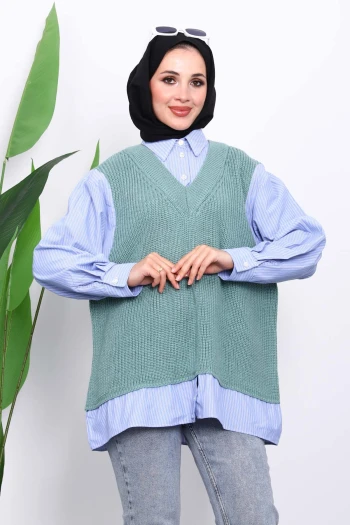 Mint Triko Garnili Gömlek