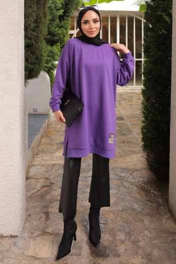 Mor Bisiklet Yaka Armalı Tunik