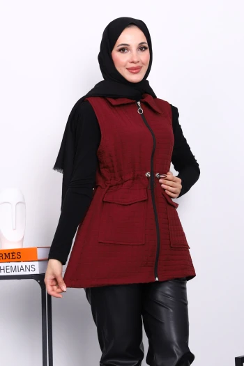 Mürdüm Fermuarlı Kapitone Yelek