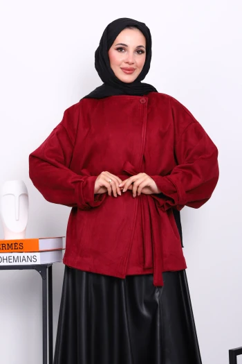 Mürdüm Kol Apoletli Astarlı Süet Ceket