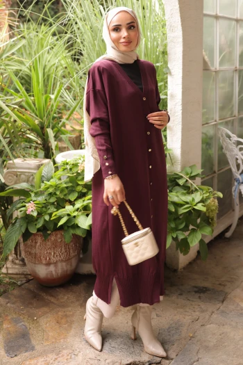 Mürdüm Soğuk İplik Triko Hırka