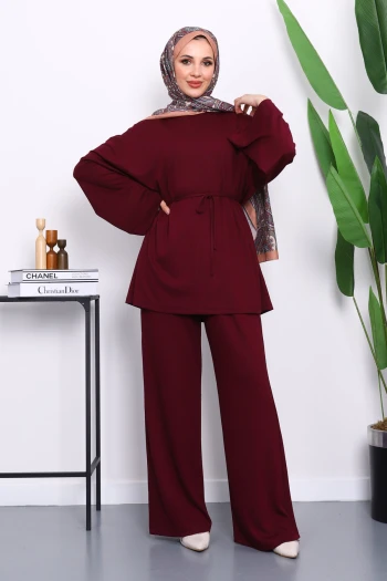 Mürdüm Tunik Pantolonlu Modal Takım