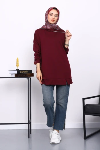 Mürdüm Yaka Detaylı Modal Tunik