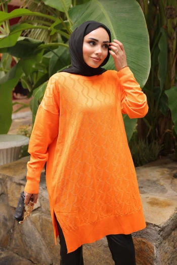 Oranj Bisiklet Yaka Soğuk İplik Triko Tunik