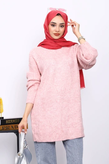 Pudra Bisiklet Yaka Triko Kazak