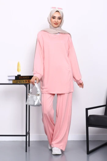Pudra Yan Cepli Omuz Parçalı Alt Çımalı Modal Takım