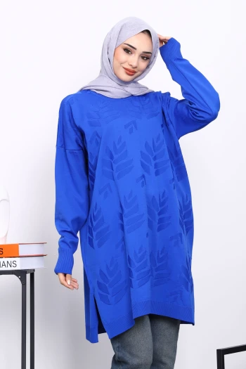 Saks Mavi Soğuk İplik Merserize Triko Tunik