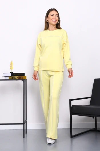 Sarı Biye Detaylı Sweat Pantolonlu Takım