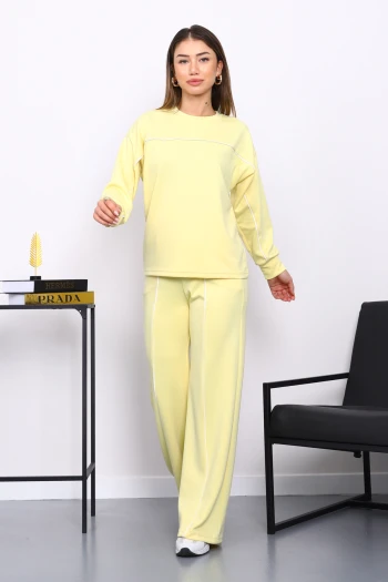 Sarı Biye Detaylı Sweat Pantolonlu Takım