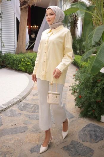 Sarı Taşlı Gabardin Gömlek