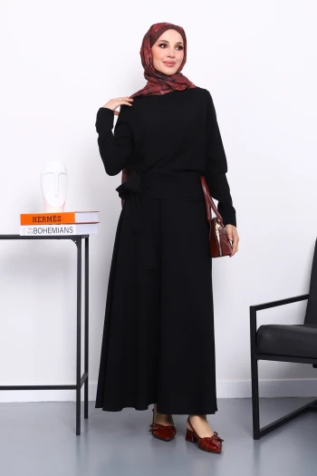 Siyah Bel Bağlamalı Etekli Takım