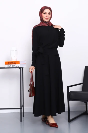 Siyah Bel Bağlamalı Etekli Takım